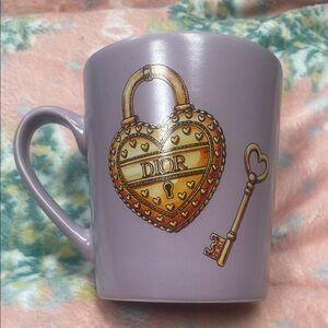 Dior Lavender Mug with Gold Heart Lock and Key Design, NWT